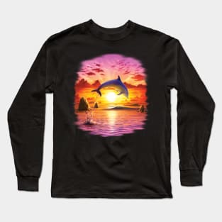 Dolphin dancing in sunset Long Sleeve T-Shirt